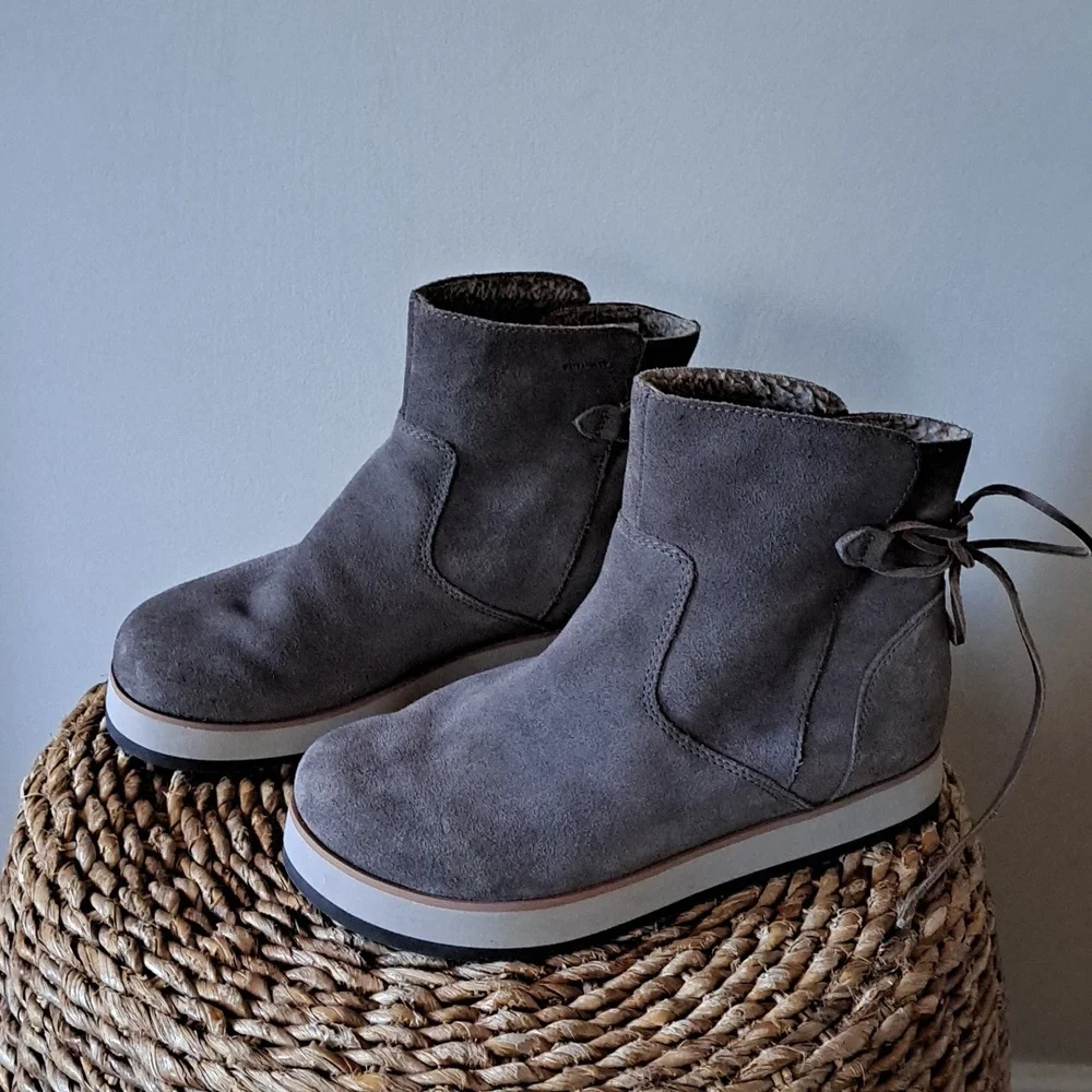 Merrell Womens Grey Suede Leather Pull-On Fleece Lined Ankle Booties Laces S-9.5